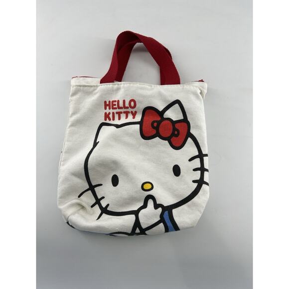 Hello Kitty Cute White Picnic Box Kids School Tote Handbag Zipper Gift Lunch Bag - Picture 1 of 10